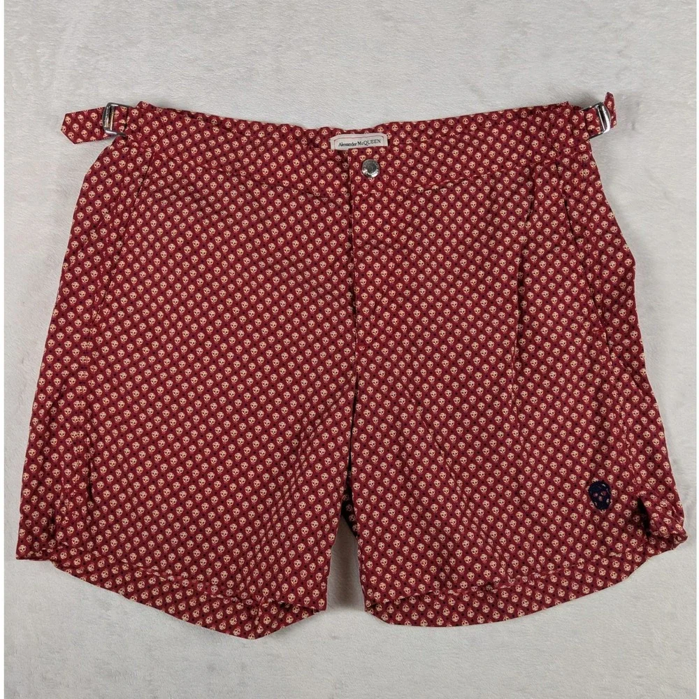NWOT Alexander McQueen Skull Print‎ Swim Trunks Mens L Red Made in Italy Shorts